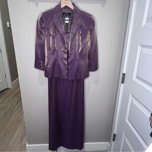 Alex Evenings Shimmering Purple Long Sleeve Dress with Jacket